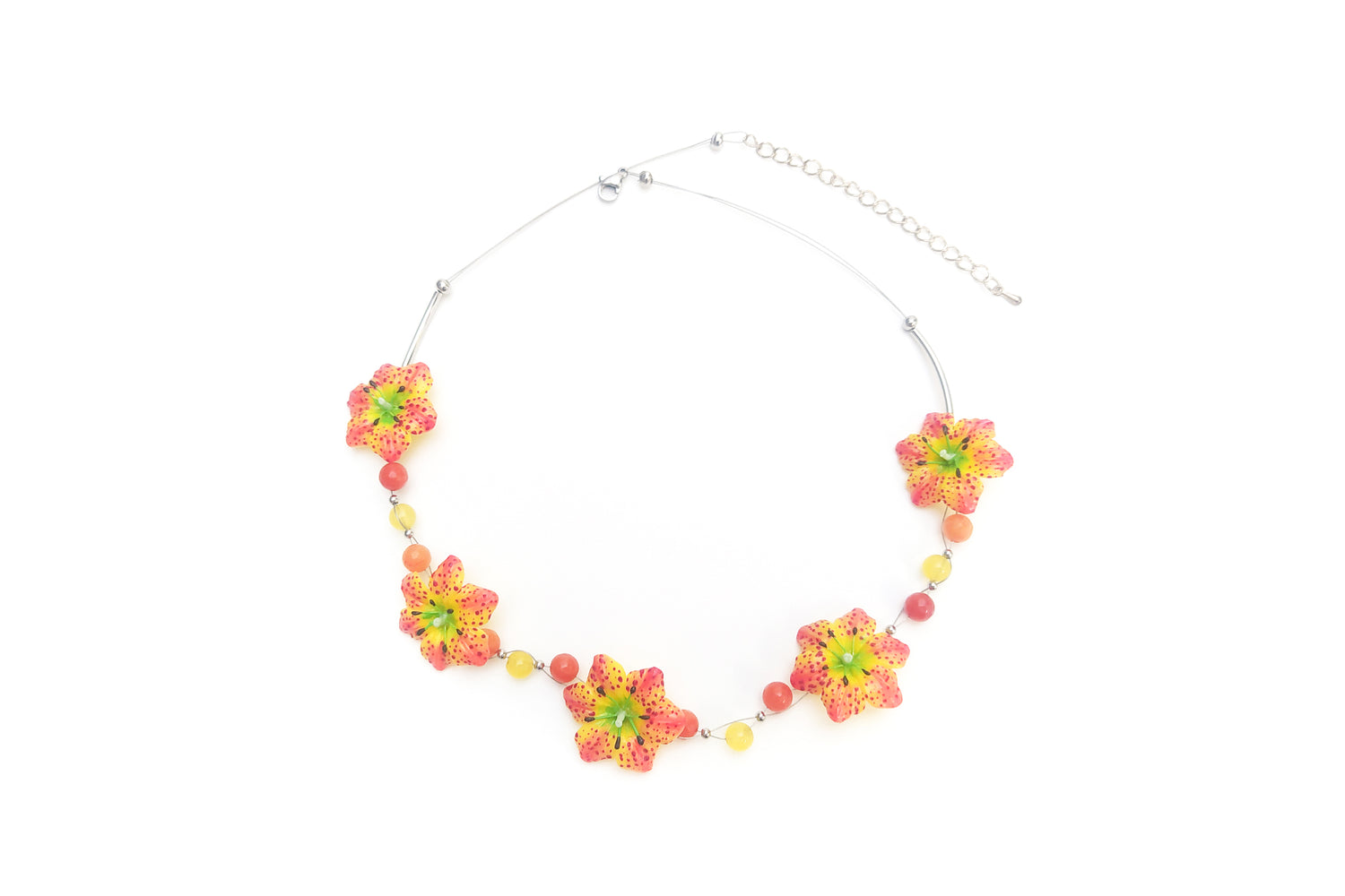 Collana girocollo con gigli gialli e pietre dure