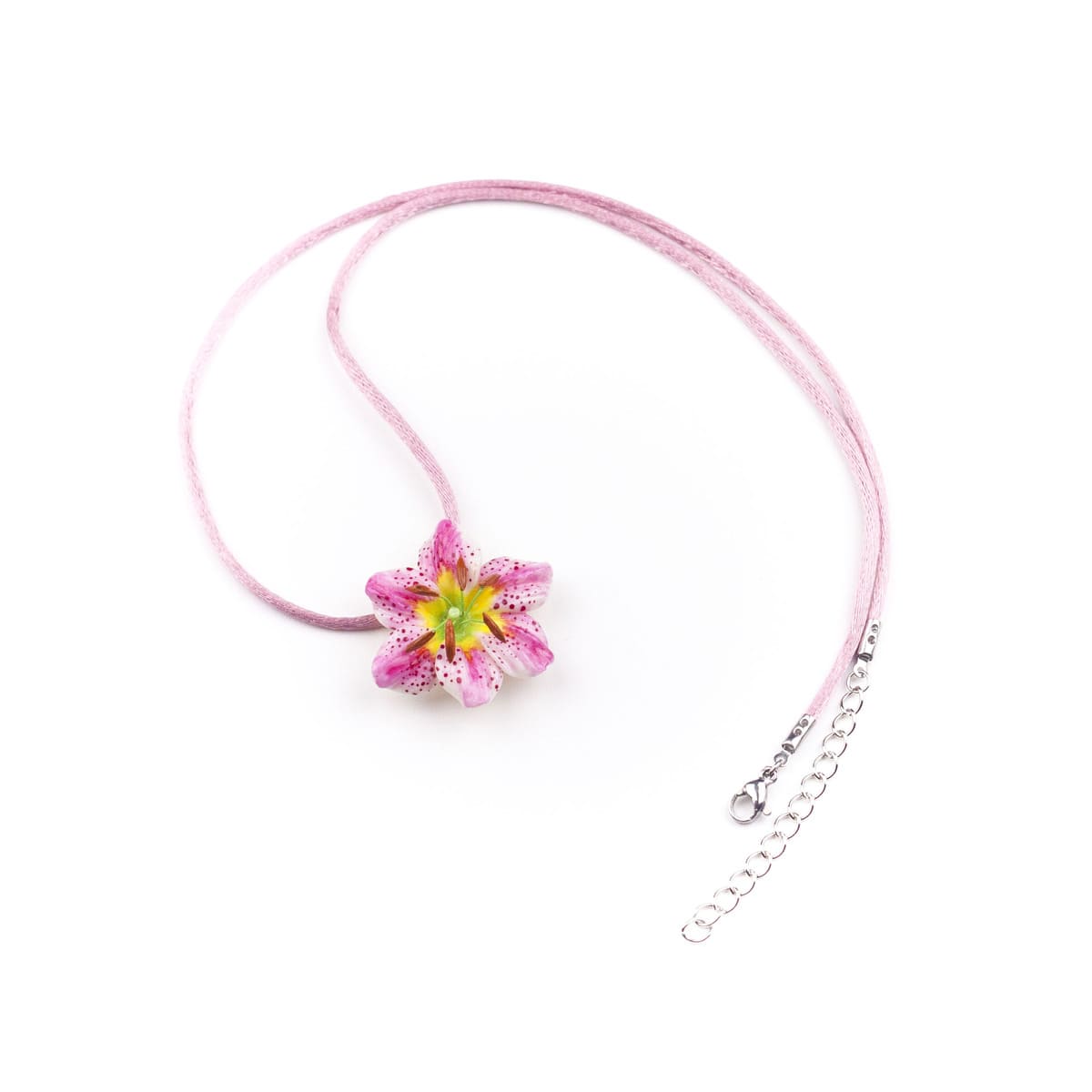 Collana ciondolo giglio bianco e rosa