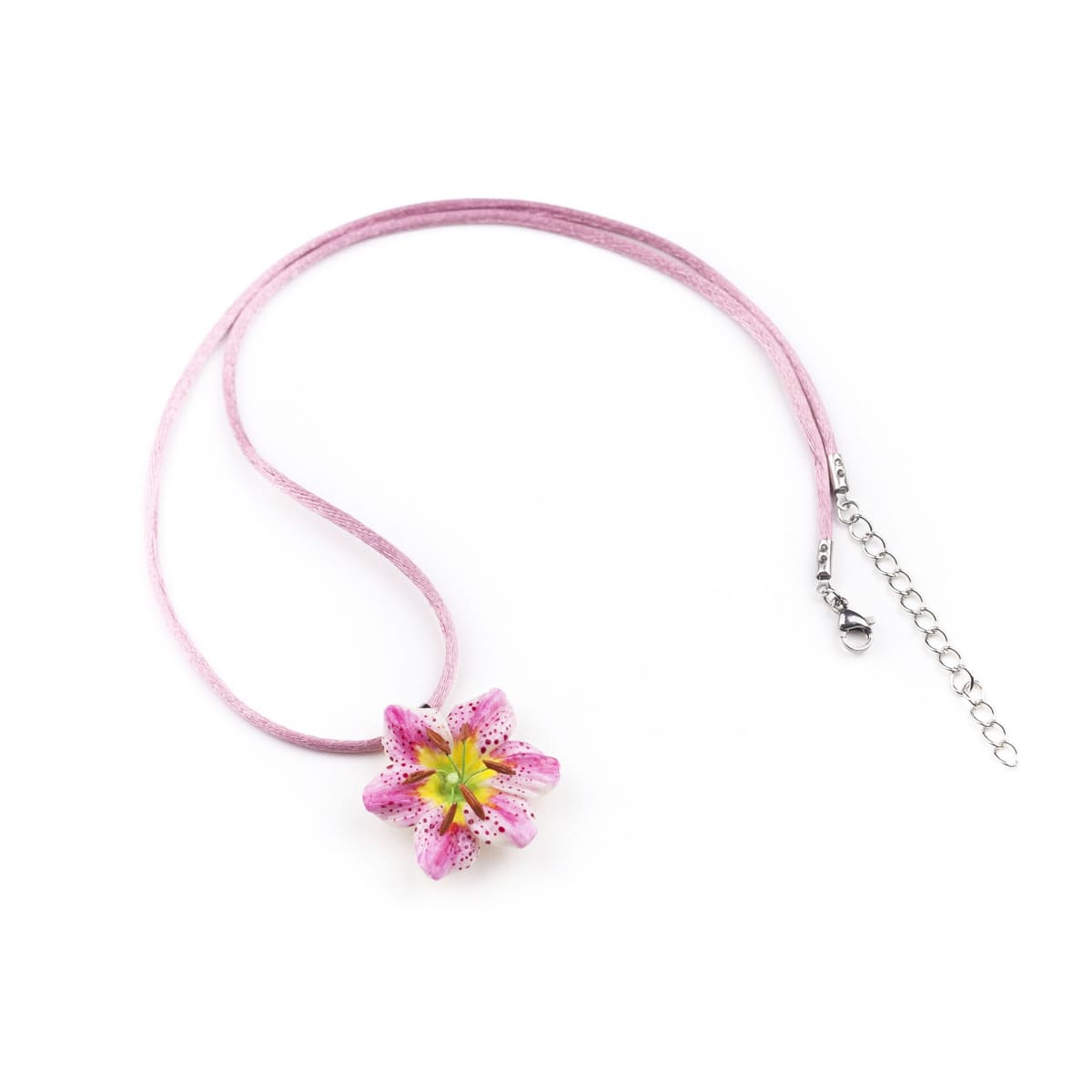 Collana ciondolo giglio bianco e rosa