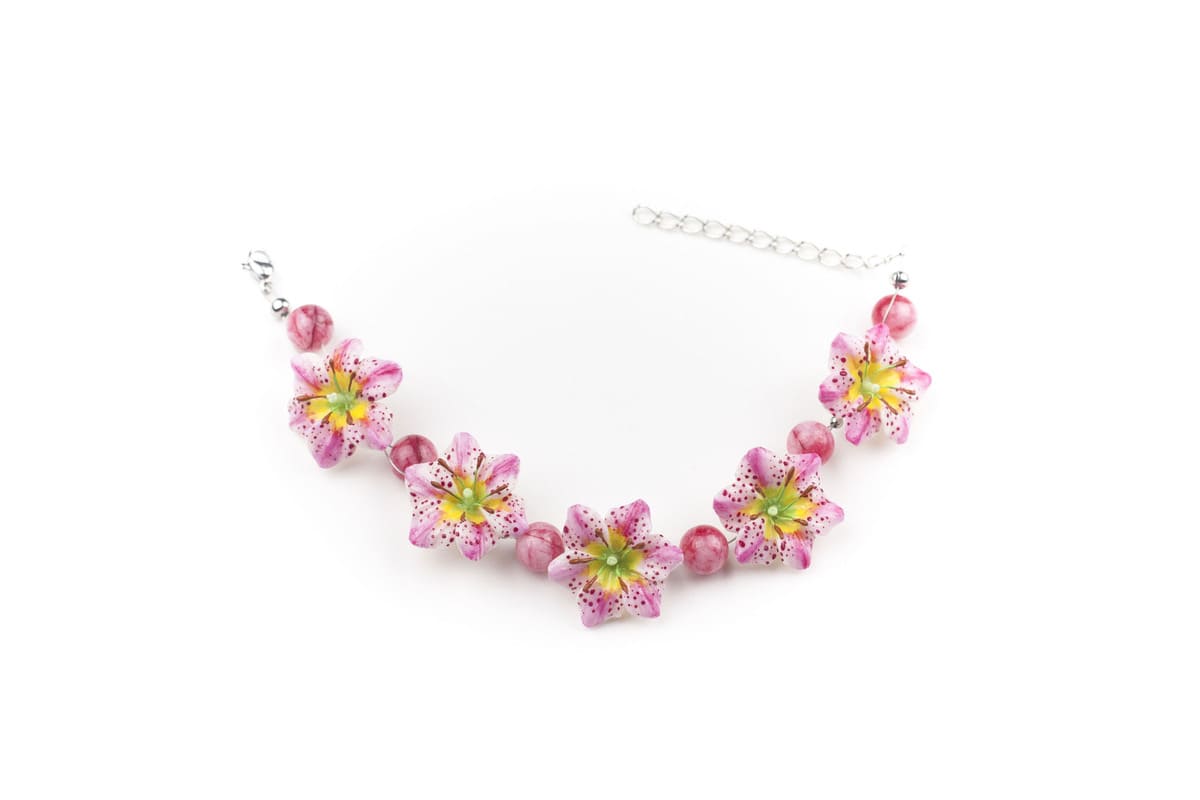 Bracciale con gigli bianchi e rosa