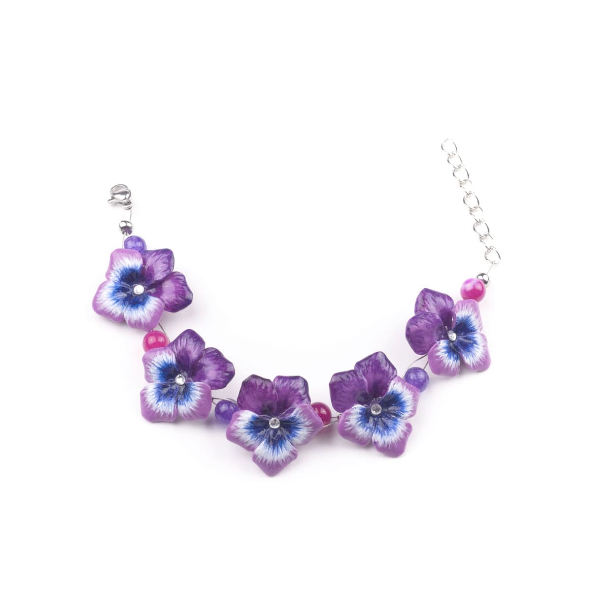 Bracciale con viole del pensiero fucsia