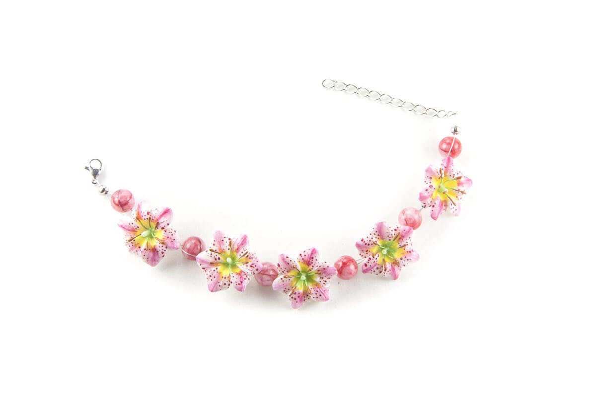 Bracciale con gigli bianchi e rosa